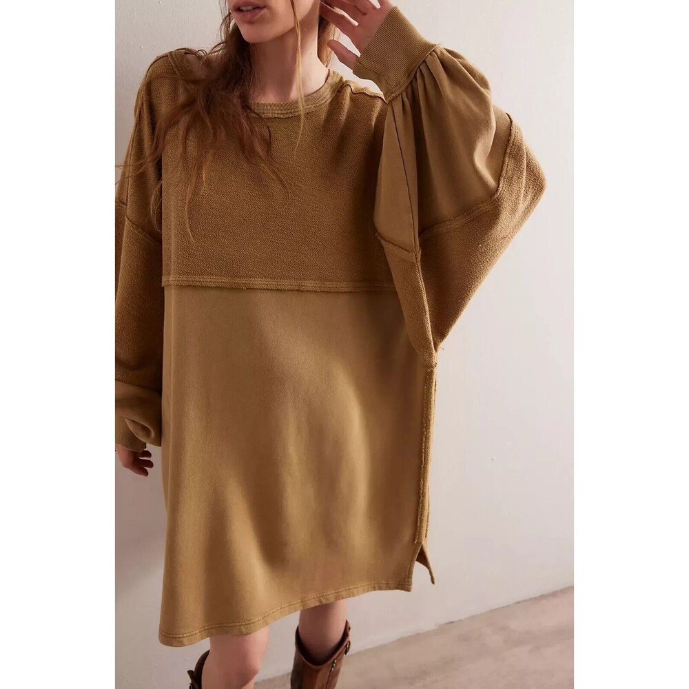 Free People We The Coastal Solid Crew Sweatshirt Top Pullover Oversize L 283815 - Picture 2 of 7